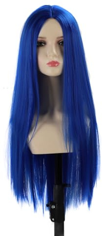 Naroote Lange Gerade Perücke mit Hoher Dichte, Elegante Vollhaarperücken mit Integriertem Haarnetz, Hitzebeständig für Cosplay-Events, den Täglichen Arbeitsalltag – Schwarz (Juwelenblau)