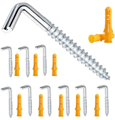 Flomiara Schraubhaken Gerade mit Schlitz, M6-80mm, 10 Stück Hakenschrauben mit Schraub-Expansionsrohr, Verzinkte Hakenschrauben, Wandhaken, Einschlüsselschraube mit L-Haken und Dübel