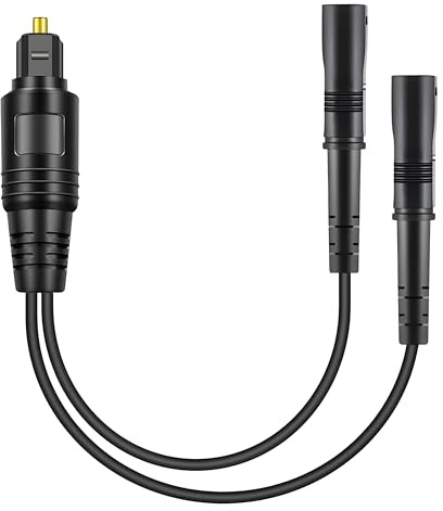 32 mm Toslink Splitter 1 auf 2 Out – Optisches Audio Adapterkabel für digitales SPDIF Signal, 1x 3,5 mm auf 2x 6,35 mm, geeignet für TV, Blu-ray-Player, Soundbar, Verstärker und Heimkino Systeme