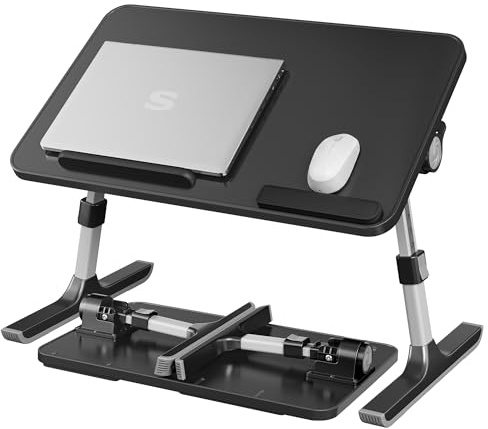 SONGMICS Laptoptisch, Betttisch mit Geräteschlitz, 52 x 30 x 23 cm | Holzspanplatte, Aluminiumlegierung und ABS-Kunststoff, für Schlafzimmer und Wohnzimmer, Schwarz, ISLAND Kollektion LLD117B101