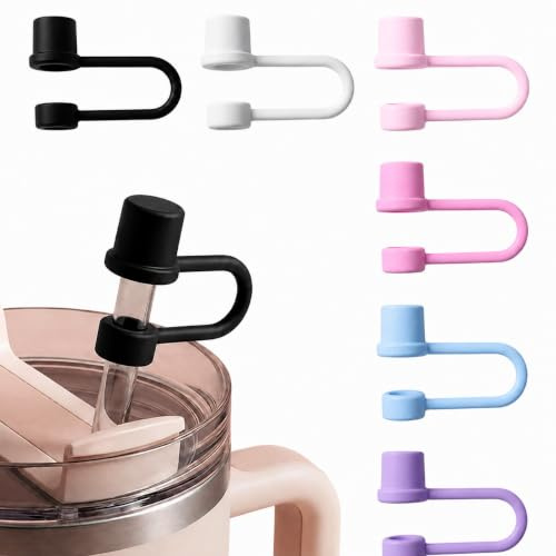 Silicone Straw Covers for 30oz & 40oz Tumblers Water Bottles | 6 Pcs 10mm Dust-Proof & Leak-Proof Straw Toppers, Reusable Drinking Straw Tips Lids Cap, Cute Cup Accessories (6 Colors)