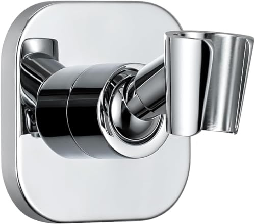 Duschkopfhalterung ohne Bohren aus Metall mit Kugelgelenk | Vollmetall Verstellbarer Brausehalter zur Klebe- oder Schraubmontage, komplett mit Zubehör, verchromt, Silber