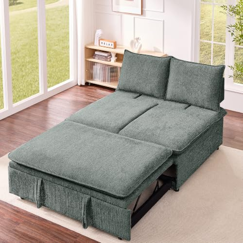 Schlafsofa 3-in-1 Schlafcouch 2Sitzer mit Schlaffunktion ausziehbar | Convertible Ausziehbar Schlafsofa mit Bettfunktion, Sitztiefenverstellung, Leinenbezug und 131 x 175 cm Liegefläche