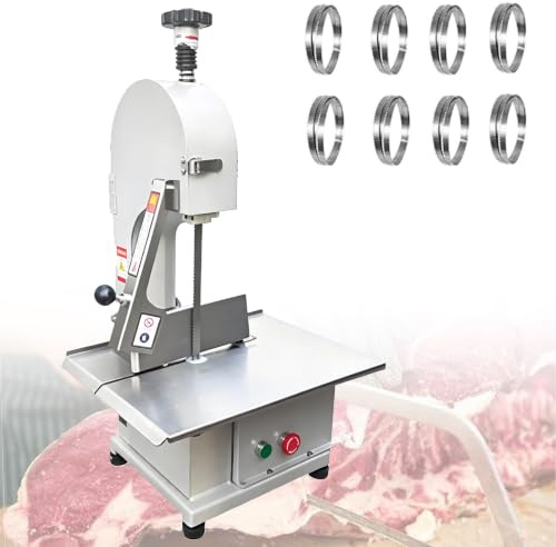 Ofyphth 1100 W Sega per Ossa da banco, Sega a Nastro per Ossa per macellazione, Spessore Regolabile da 1 a 130 mm, Sega per Ossa da banco in Acciaio Inox.