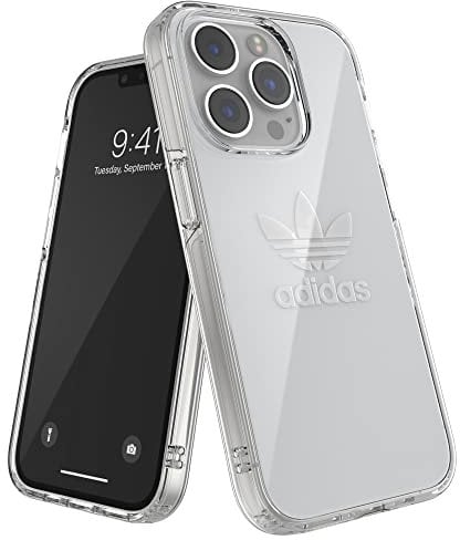 adidas Schutzhülle für iPhone 14 Pro, stoßfester Fallschutz, kompatibel mit kabellosem Laden, 15,5 cm (6,1 Zoll), transparente Schnapphülle, Trefoil-Design, schützende Original-Handyhülle
