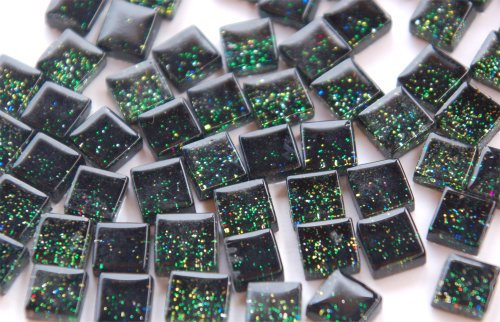 100 St. Softglas- Mosaiksteine Glitzer 1x1cm schwarz Nr:1 Glitter Mosaik ca. 85g