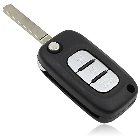 KASER Coque Clé Télécommande Plip 3 Boutons Folding pour Renault Clio Twingo Megane Scenic Laguna Espace Kangoo Safrane Master Trafic Vivaro Modus avec Porte-Clés en Cuir