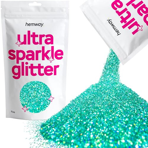 Hemway Ultra Sparkle Glitter - Turquoise Blue Holographic | Fine Metallic Flakes for Resin & Epoxy Crafts | Supplies for Tumblers, Festival, Hair, Face, Body, Eye & Nail Art Decoration | 100 g