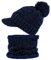 dy_mode Damen Mütze und Schal Kombi Set Schirmmütze Bommel mit Innenfutter - A305 (A305-Tiefblau)