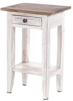 DESIGN DELIGHTS Rustikaler Vintage Telefontisch PLANTA | 52x34cm (HxB), Mahagoni Massivholz | Blumenhocker, Flurtisch, Beistelltisch, Nachtschrank mit Schublade | Farbe: 05 weiß-Natur
