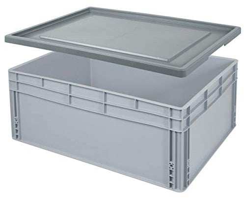 BRB Eurobox BxTxH 800x600x320 mm, 130 Liter, mit Stülpdeckel, 2 Griffleisten, Industriequalität, lebensmittelecht