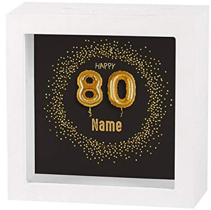 Herz & Heim® Geldgeschenk zum runden Geburtstag in Form Einer bedruckten Spardose als Bilderrahmen 80. Geburtstag