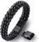 HOOF Armband Herren | Echt-Leder-Edelstahl Schmuck Männer | Armreif geflochten | Edle Schachtel Box Etui | Personalisiertes Geschenk Rocker, Biker, Wikinger, Gothic, Punk B2(21cm - 22cm Schwarz