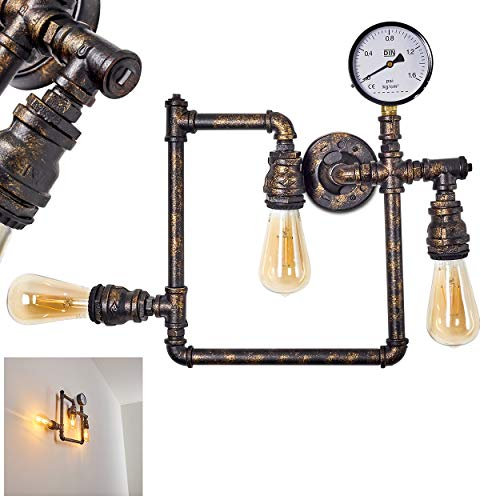 Wandleuchte Kolyma, moderne Wandlampe aus Metall Schwarz/Gold, 3-flammig, 3 x E27 -Fassung, Wandspot im Retro/Vintage Design m. dekorativer Anzeige, ohne Leuchtmittel