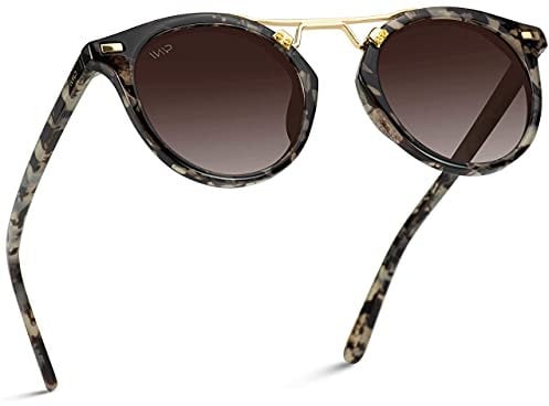 WearMe Pro - Women's Polarized, Round Retro, Double-Bridge Vintage Sunglasses, Beige Tortoise/Brown Lens, One Size