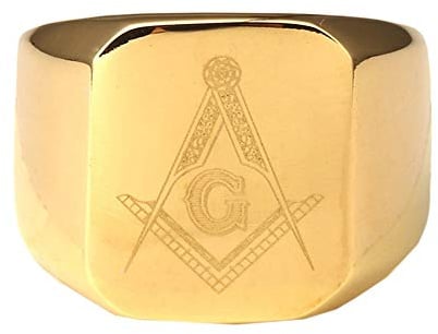 PAURO Herren Damen Jahrgang Freimaurer Ring aus Titan Stahl Punk Stil Gold Größe 70 (22.3)