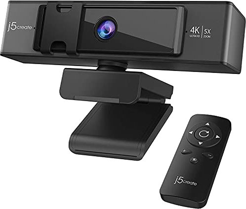 j5create Webcam 4K Ultra HD + Fernbedienung mit digitalem Zoom 5X Schwarz