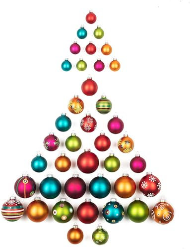 feiermeier® 40x Bunte Glas Christbaumkugeln Vinezia Set + Kugel-hänger für Weihnachten, Christbaum, 12 handbemalte Einzelstücke 8 cm und 6 cm 12 Verschiedene Dekore