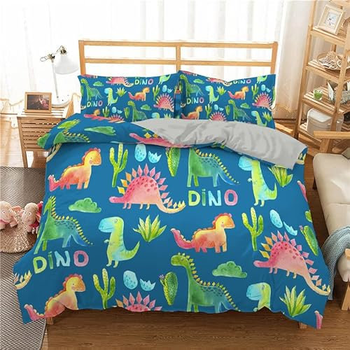 huitutu Bettwäsche Set Cartoon Dino Bettwäsche 155x220 cm Dinosaurier Jungen Bettbezug für Mädchen Kids Microfaser Qualität Betten Set +1 Kissenbezüge 80 x 80 cm