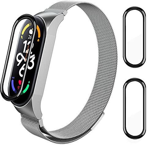 ASDONAL Cinturino Acciaio Inossidabile Compatibile con Xiaomi Mi Band 7 e Xiaomi Mi Band 7 NFC, Cinturini Metallo Magnete di Ricambio e 2 Pellicola per Mi Band 7 e Mi Band 7 NFC Magnetica Bracciale