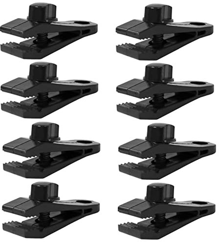 AERZETIX - C59610 - Juego de 8 Clips de sujeción para Lonas con Ojal 26x82mm - Pinzas de Lona - toldo Senderismo Camping Tienda pancartas - en plástico - Color Negro