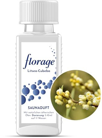 Florage 100ml Saunaaufguss LITSEA CUBEBA - 50 Jahre Erfahrung als deutsche Duftmanufaktur, hochergiebiges Aufgussmittel für die Sauna, viele Aufguss Düfte, vegan und ohne Tierversuche, auch als Set
