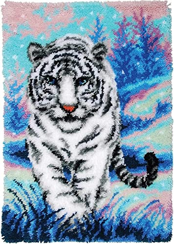 ROCKY&CHAO Latch Hook Rug Kit, DIY Rug Making Kit for Adults Kids, Tiger Rug Making Kits, Cross Stitch Kit Carpet Making Cushion Needlework for Beginners, Home Decor, Tiger 60x42 cm