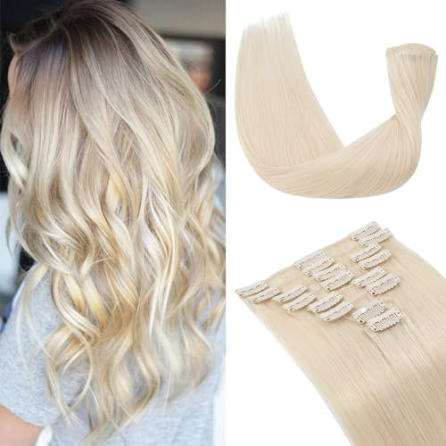 TESS Clip in Extensions Echthaar, 8pcs Clip in Haarverlängerung Remy Echt Haare Natürliche 18 Clips 8 Tressen Clip in Extensions Human Hair 70g 45 cm Platinblond