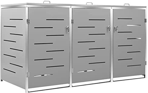 Yolola Mülltonnenbox 3Tonnen Mülltonnenverkleidung für 3 Mülltonnen Mülltonnenbox Metall Mülltonne Müllcontainer Mülltonnenbox 207 x 77,5 x 115 cm Grau
