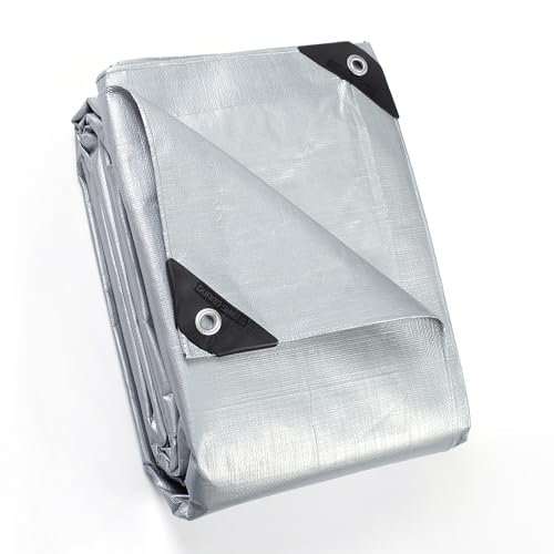 GUARD SHIELD Abdeckplane mit Ösen Wasserdicht 3m x 4m Grau Plane Gewebeplane 160g/㎡ Schutzplane Allzweckplane, Reißfest, UV-stabilisiert, Schimmelresistent