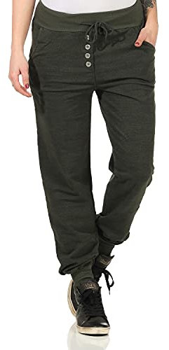 ZARMEXX Damen Sweatpants im Classic Look Baggy Baumwollhose Damenhose Trainingshose Sporthose Unifarben (Armee-meliert, 36-40)