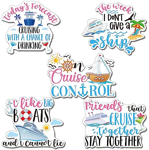 Geiserailie 5 Pcs Cruise Door Magnetic Decorations Large Cruise Door Magnets Yacht Wall Magnets Decor Funny Magnetic Sticker Decorations, 7.6 x 6.2 Inch(Fresh Style)
