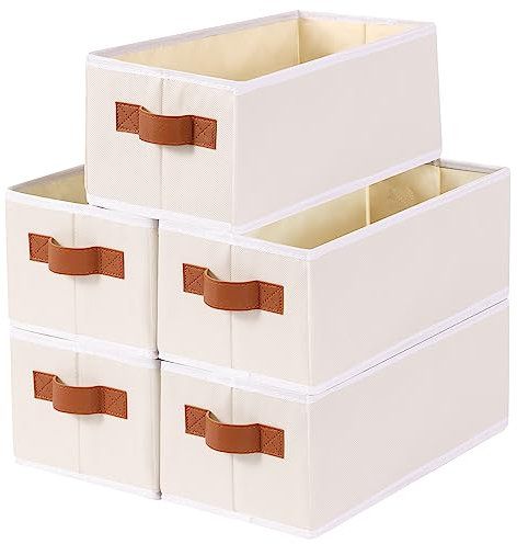 YheenLf Faltbarer Aufbewahrungskorb,Stoffspeicherbox mit Griff, Verwendet für die Organisation von Kleinen Körben in Badezimmern,Schränken und Regalen (Beige,38x15.5x13cm,5-Pack)