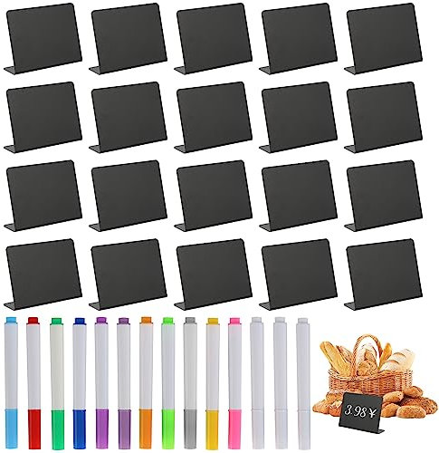 Kunststoff Buffet Schilder 20 Stück Mini Kreidetafel Set V-Form Kreidetafel Klein Kreidetafeln Zum Beschriften Preisschilder Aufsteller für Hochzeit,Party,Essen,Food