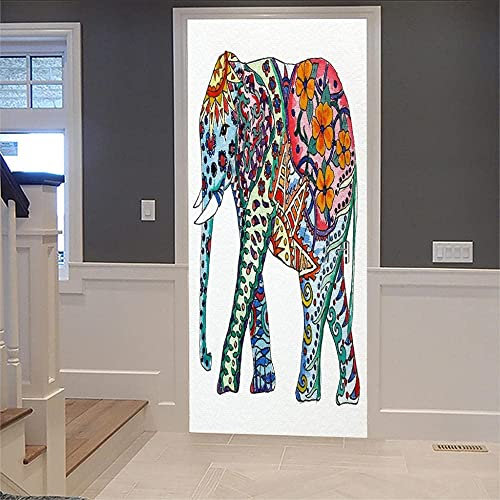 Türtapete Selbst Klebend Türposter 3D Türbild - Tierfarbener Elefant 80 X 200 Cm - Türfolie Fototapete Pvc Wasserfest Türaufkleber Wandtattoo Für Schlafzimmer Wohnzimmer Tür Dekoration Stickers - Jun