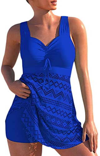 Femme Tankini Set Ventre Push up Maillots de Bain 2 pièces Dentelle Découpé Evidé Top Bikini Swimsuits avec Short de Bain Grande Taille