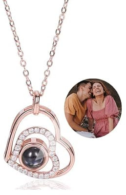 Jeweidea Collana con Foto Personalizzata Collana con Proiezione Foto Dentro Collana con Incisione Personalizzata per Donna Fidanzata Mamma Gioielli Regalo Festa Della Mamma (A-Oro rosa)
