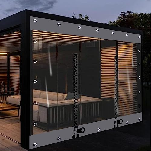 KOOEIN wasserdichte Abdeckplane Transparente Vorhänge, Planen-Seitenteile mit Durchsichtiger Faltbare RegenvorhäNge, Außenbereich Zelt-Seitenteile Mit Reißverschluss-mit ösen,W×H-4×2.5m(13.1 * 8.2ft)