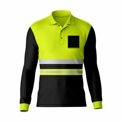 Hi Vis High Visibility Reflective Tape Safety Contrast Polo Shirt Long Sleeve Workwear Tee Tshirt Top Yellow Black