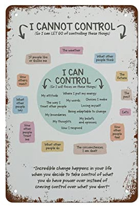 What I Can and Cannot Control Poster Therapy Office Decor Calming Down Corner 30,5 x 20,3 cm Wanddekor Retro Kunst Blechschild Lustige Dekorationen für Zuhause Bar Pub Cafe Bauernhof Zimmer