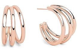 SINGULARU - Pendientes Aro Triple Rosa. Latón con Baño en Oro rosa 18 Kt. Tres Aros Unidos con Tuerca a presión.. Joyas para Mujer