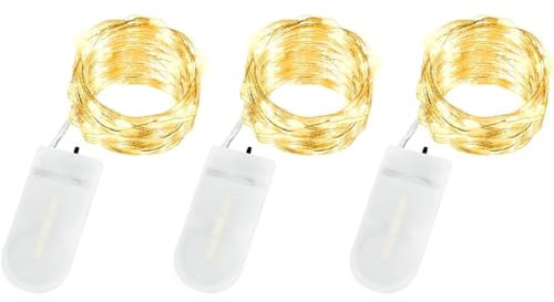 Annefly Fairy Lights Battery Operated, 3 Pack 3M 30 LED Micro Silver Wire Fairy Lights Battery LED String Lights for Christmas Jar Glasses Wedding Party Decoration (Warm White)