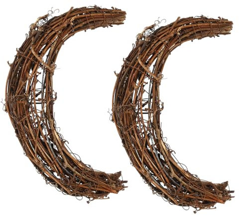 PATIKIL Mond Rattan Kranz, 2 Stück 20CM Länge Weihnachten Natürlicher Weinrebenzweig Kranz Girlande Blumenring Reifen für Tür Fenster Hängedekorationen, Braun