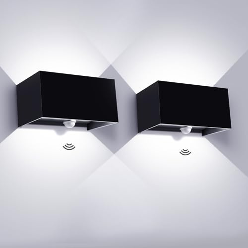 Kingwei 20 W LED Outdoor Wall Light with Motion Sensor 6000 K with Adjustable Beam Angle Outdoor Wall Lamp Up and Down IP65 Waterproof (Black)