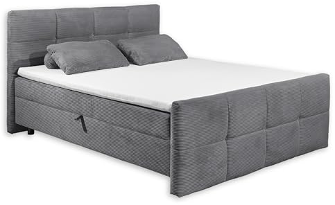 TIJUANA 6 Boxbett 180x200 in Cord-Optik, Ash - Bequemes Doppelbett mit Bettkasten & Kaltschaum Topper - 182 x 112 x 225 cm (B/H/T)