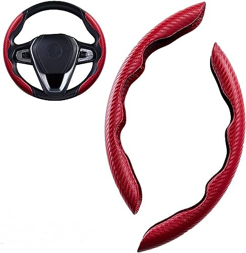 TRASKA Auto Lenkradbezug,für Smart Fortwo 450 451 453,Kohlefaser Lenkrad Wrap Auto Zubehör,B-Red