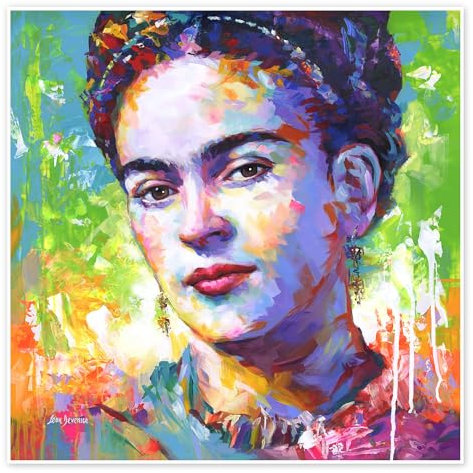 Frida in buntem Porträt Poster von Leon Devenice 50 x 50 cm Bunt Wandbilder Wanddeko