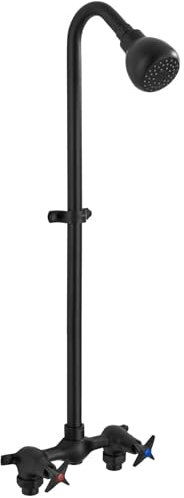 Aolemi Outdoor-Dusch-Set, Außenduscharmaturen, Wasserhahn-System mit Hochdruck-Duschkopf, freiliegende 2-Griff-Dusche mit Messing-Mischventil, 15,2 cm Mitte, ohne Seifenschale, mattschwarz