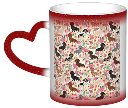 WURTON Taza de café de porcelana sensible al calor con estampado de perro salchicha, regalo divertido de Navidad