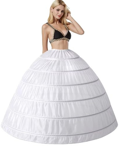 Unterröcke Hochzeit Reifrock 6 Ring verstellbar Unterrock Krinoline Ball Underskirt A-Linie Crinoline 6 Hoops Wedding Dress Petticoat 50er Vintage Kleid Krinoline Full Slip (mehr Farben)(Weiß,32)